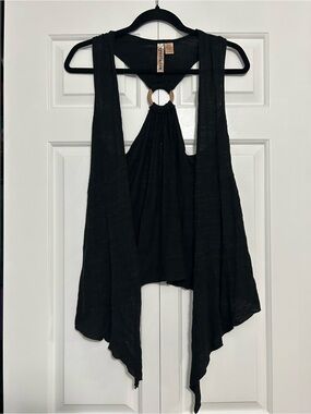 Vintage Y2K Eyeshadow Black Sleeveless Ring-Back Draped Vest